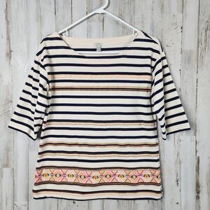 J.Crew Stitchwork Stripe Embroidered Aztec Top Size Small